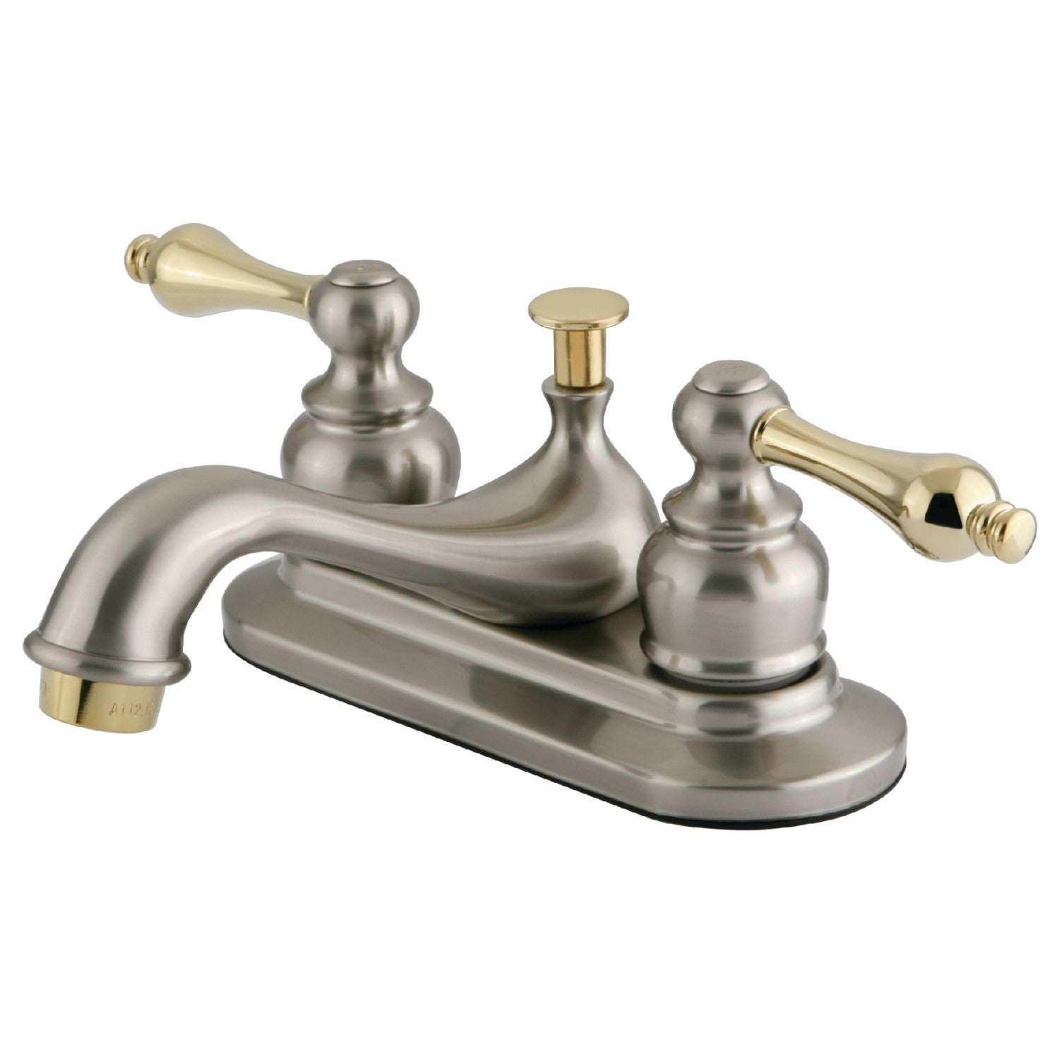Kingston Heirloom KB609AL - Restoration Double-Handle 3-Hole Deck Mount 4-Inch Centerset Bathroom Faucet with Pop-Up Drain, Brushed Nickel/Polished Brass — image 1
